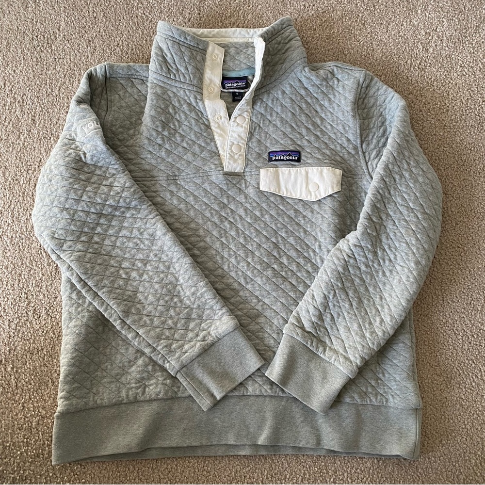 Patagonia Organic Cotton Quilted Snap T Pullover Sweater Green | Size M Women’s
